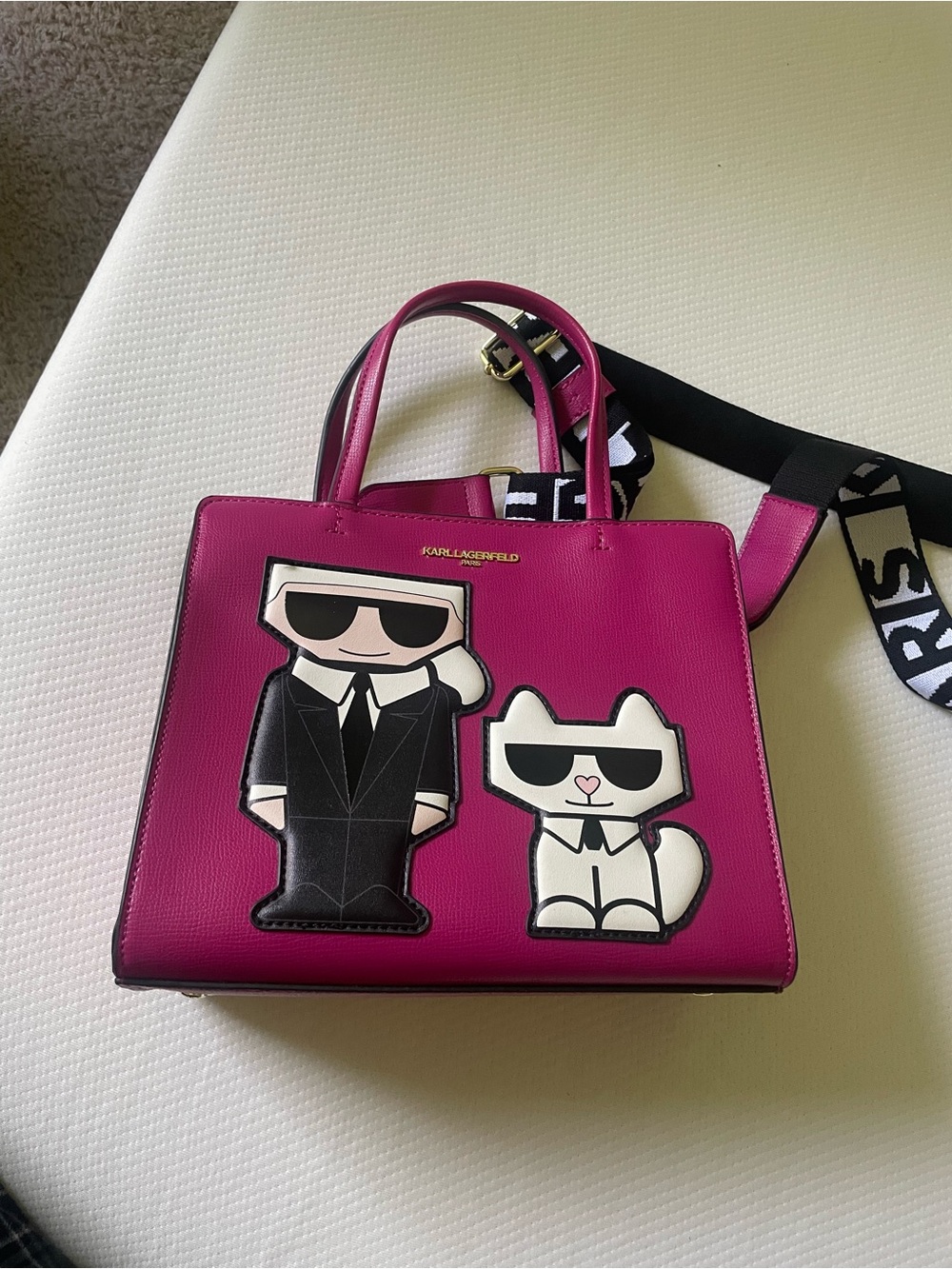 Karl Lagerfeld Pink Leather Satchel with Character Appliqués
